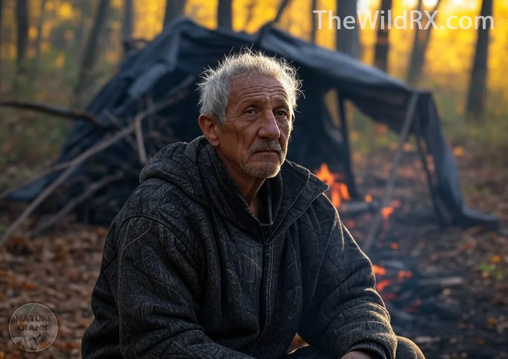 Elderly man living in a tent