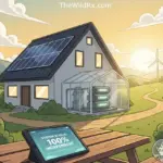 A modern off-grid home with solar panels and battery storage in 2026, representing energy independence and legal compliance.